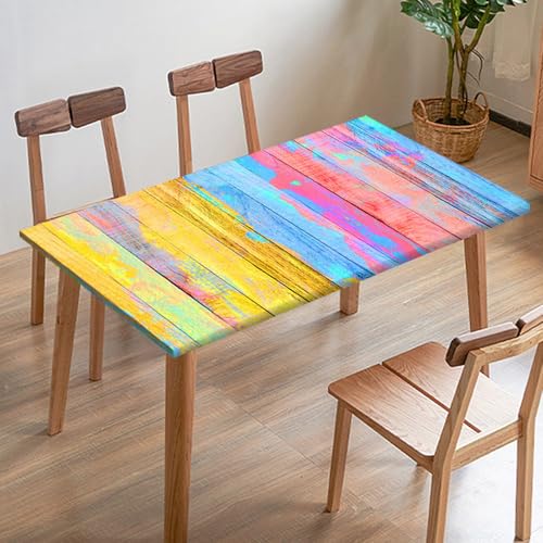 Odot Elastische Tischdecke, 3D-Holzmaserung Tischtuch mit Elastischer Kante, Rechteckige Tischdecke für Outdoor Klapptisch Terrasse Picknick Camping Esszimmer Küche (Regenbogen 7,140x80cm) von Odot
