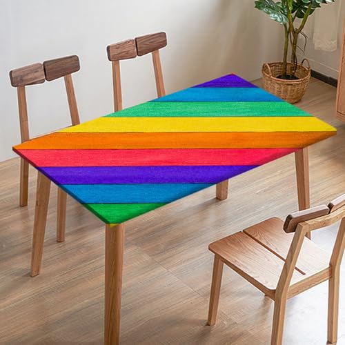 Odot Elastische Tischdecke, 3D-Holzmaserung Tischtuch mit Elastischer Kante, Rechteckige Tischdecke für Outdoor Klapptisch Terrasse Picknick Camping Esszimmer Küche (Regenbogen 8,140x80cm) von Odot