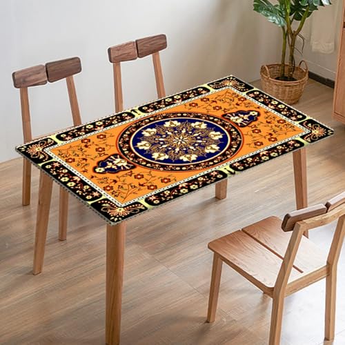 Odot Elastische Tischdecke, 3D-Retro-Muster Tischtuch mit Elastischer Kante, Rechteckige Tischdecke für Outdoor Terrasse Picknick Camping Esszimmer Küche (Schwarz Orange,183x77cm) von Odot