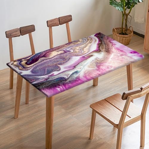 Odot Elastische Tischdecke, Marmor-Druck Tischtuch mit Elastischer Kante, Rechteckige Tischdecke für Outdoor Terrasse Picknick Camping Esszimmer Küche (Rosa 2,140x80cm) von Odot