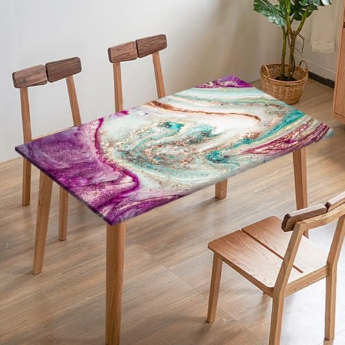 Odot Elastische Tischdecke, Marmor-Druck Tischtuch mit Elastischer Kante, Rechteckige Tischdecke für Outdoor Terrasse Picknick Camping Esszimmer Küche (Rosa 4,95x95cm) von Odot