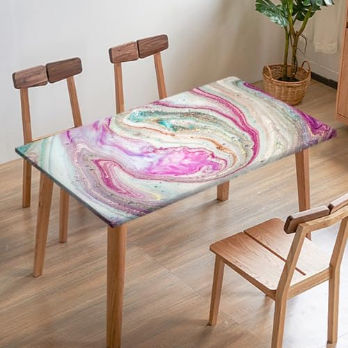 Odot Elastische Tischdecke, Marmor-Druck Tischtuch mit Elastischer Kante, Rechteckige Tischdecke für Outdoor Terrasse Picknick Camping Esszimmer Küche (Rosa 5,95x95cm) von Odot