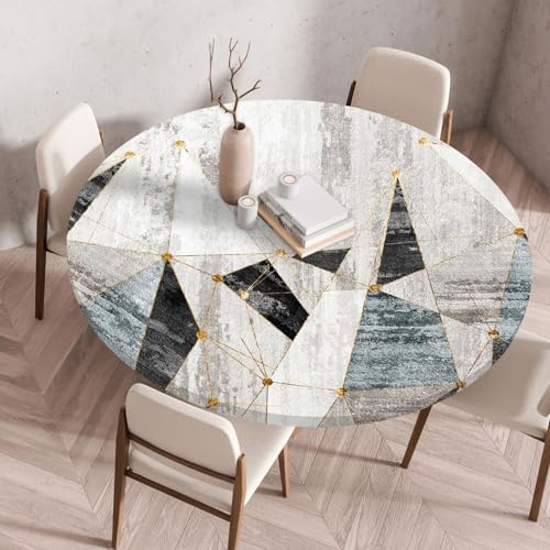 Odot Elastische Tischdecke Rund Nordische Geometrie Ourdoor Tischdecke Abwaschbar Abwischbar Wasserdicht Gartentischdecken Tischtuch Schmutzabweisend für Garten Partys Kaffee (Dreieck,130cm) von Odot