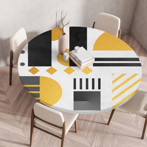 Odot Elastische Tischdecke Rund Nordische Geometrie Ourdoor Tischdecke Abwaschbar Abwischbar Wasserdicht Gartentischdecken Tischtuch Schmutzabweisend für Garten Partys Kaffee (Gelb,80cm) von Odot