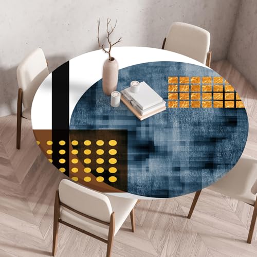 Odot Elastische Tischdecke Rund Nordische Geometrie Ourdoor Tischdecke Abwaschbar Abwischbar Wasserdicht Gartentischdecken Tischtuch Schmutzabweisend für Garten Partys Kaffee (Mosaik,100cm) von Odot