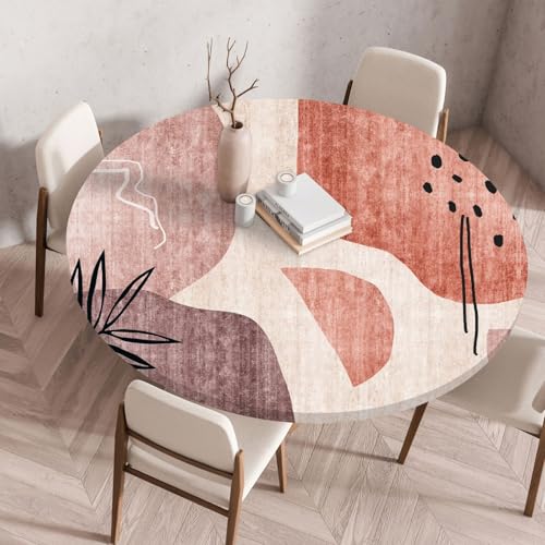 Odot Elastische Tischdecke Rund Nordische Geometrie Ourdoor Tischdecke Abwaschbar Abwischbar Wasserdicht Gartentischdecken Tischtuch Schmutzabweisend für Garten Partys Kaffee (Rosa Graffiti,160cm) von Odot
