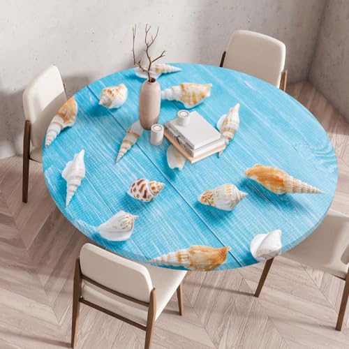 Odot Elastische Tischdecke Rund Ourdoor, 3D Muscheln Muster Tischdecke Abwaschbar Abwischbar Wasserdicht Gartentischdecken Tischtuch für Dekoration Garten Partys Kaffee (Schnecke,60cm) von Odot