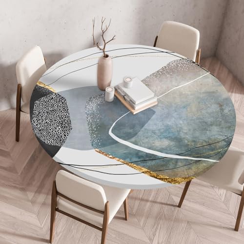Odot Elastische Tischdecke Rund Ourdoor, Minimalist Druck Tischdecke Abwaschbar Abwischbar Wasserdicht Gartentischdecken Tischtuch für Dekoration Garten Partys Kaffee (Abstrakt,90cm) von Odot