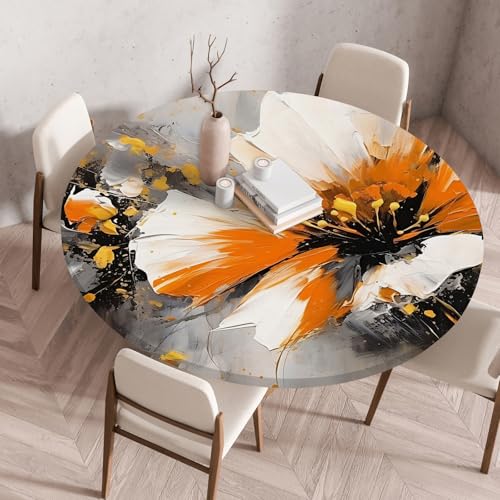 Odot Elastische Tischdecke Rund Ourdoor, Minimalist Druck Tischdecke Abwaschbar Abwischbar Wasserdicht Gartentischdecken Tischtuch für Dekoration Garten Partys Kaffee (Tinten,100cm) von Odot