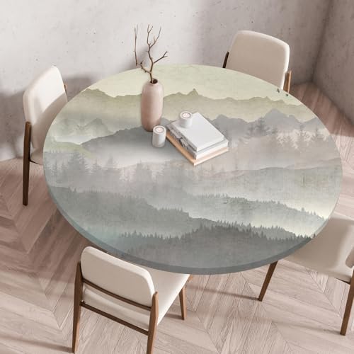 Odot Elastische Tischdecke Rund Ourdoor, Minimalist Druck Tischdecke Abwaschbar Abwischbar Wasserdicht Gartentischdecken Tischtuch für Dekoration Garten Partys Kaffee (Wald,70cm) von Odot