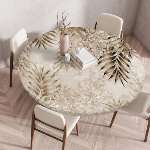 Odot Elastische Tischdecke Rund Ourdoor, Tischdecke Abwaschbar Abwischbar Wasserdicht Gartentischdecken Tischtuch für Dekoration Garten Partys Kaffee - 3D Glänzende Blätter (Kristall,70cm) von Odot