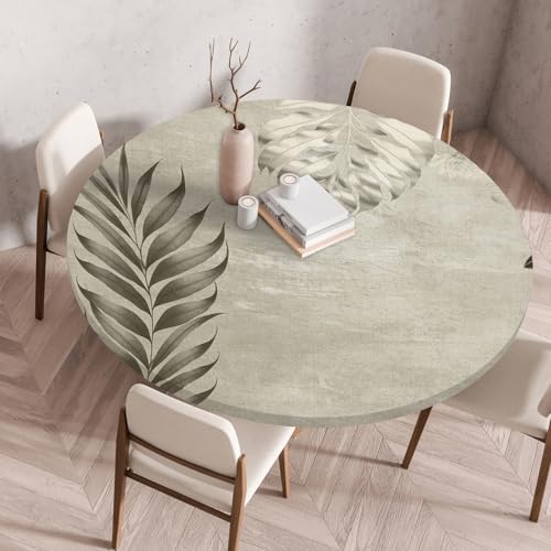 Odot Elastische Tischdecke Rund Ourdoor, Tischdecke Abwaschbar Abwischbar Wasserdicht Gartentischdecken Tischtuch für Dekoration Garten Partys Kaffee - 3D Glänzende Blätter (Vintage,90cm) von Odot