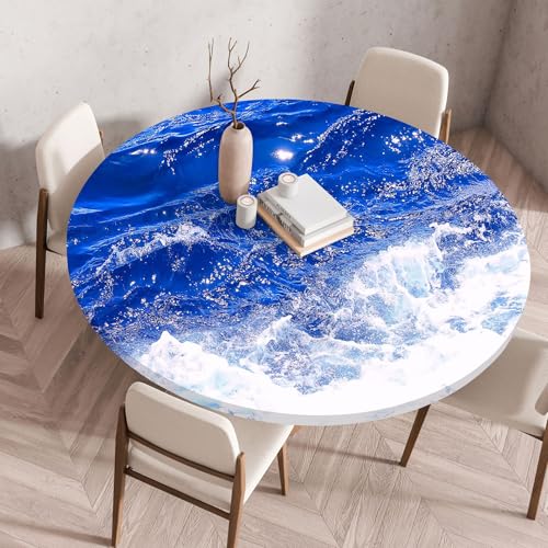 Odot Elastische Tischdecke Rund Ourdoor, Tischdecke Abwaschbar Abwischbar Wasserdicht Gartentischdecken Tischtuch für Dekoration Garten Partys Kaffee - 3D Meereslandschaft (Funkelnd,120cm) von Odot