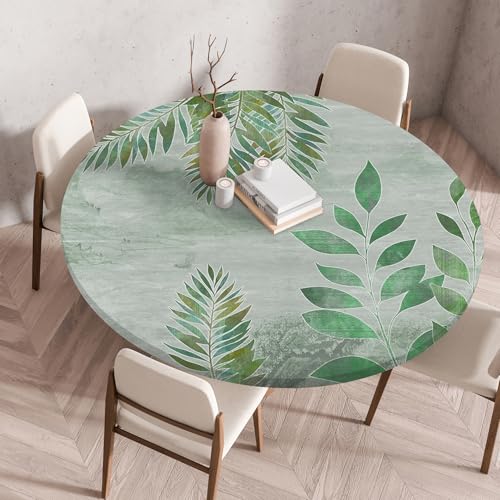 Odot Elastische Tischdecke Rund Ourdoor, Tischdecke Abwaschbar Abwischbar Wasserdicht Gartentischdecken Tischtuch für Dekoration Garten Partys Kaffee - 3D Pflanzen Blumen (Frühlingsgrün,60cm) von Odot