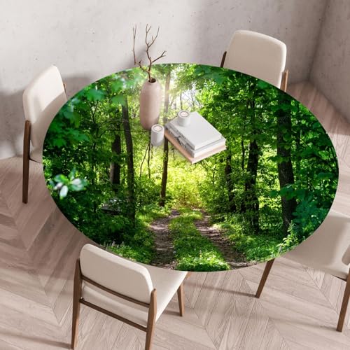 Odot Elastische Tischdecke Rund Ourdoor Abwaschbar, 3D Grüne Natur Tischdecke Wasserdicht Schmutzabweisend Gartentischdecken Abwischbar Tischtuch Tischschutz für Partys Kaffee (Sonnenschein,110cm) von Odot