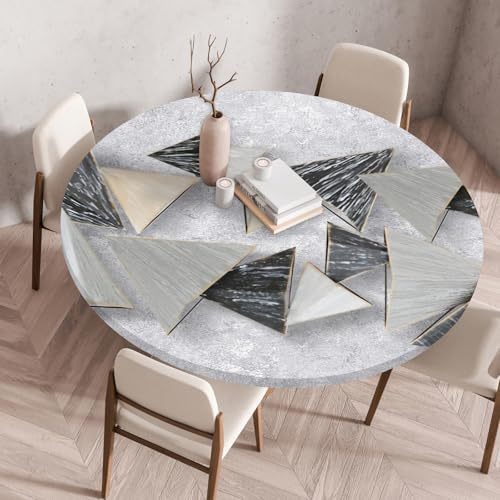 Odot Elastische Tischdecke Rund Ourdoor Abwaschbar - Geometrie Muster Tischdecke Wasserdicht Schmutzabweisend Gartentischdecken Abwischbar Tischtuch Tischschutz für Party Kaffee (Dreieck,90cm) von Odot