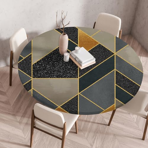 Odot Elastische Tischdecke Rund Ourdoor Abwaschbar - Geometrie Muster Tischdecke Wasserdicht Schmutzabweisend Gartentischdecken Abwischbar Tischtuch Tischschutz für Party Kaffee (Glänzend,60cm) von Odot