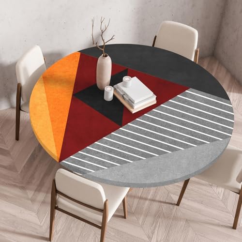 Odot Elastische Tischdecke Rund Ourdoor Abwaschbar - Geometrie Muster Tischdecke Wasserdicht Schmutzabweisend Gartentischdecken Abwischbar Tischtuch Tischschutz für Party Kaffee (Unregelmäßig,80cm) von Odot
