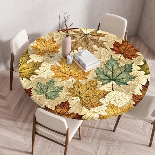 Odot Elastische Tischdecke Rund Ourdoor Tischdecke Abwaschbar Abwischbar Wasserdicht Gartentischdecken Tischtuch Schmutzabweisend für Garten Partys Kaffee, 3D Ahornblatt (Herbst,70cm) von Odot