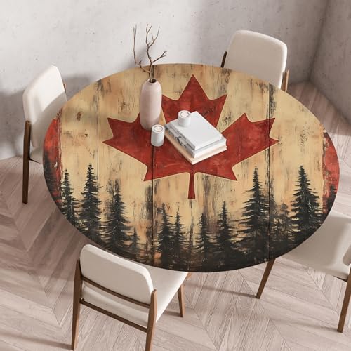 Odot Elastische Tischdecke Rund Ourdoor Tischdecke Abwaschbar Abwischbar Wasserdicht Gartentischdecken Tischtuch Schmutzabweisend für Garten Partys Kaffee, 3D Ahornblatt (Rotes Blatt,130cm) von Odot