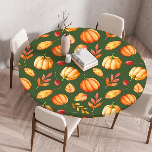 Odot Elastische Tischdecke Rund Ourdoor Tischdecke Abwaschbar Abwischbar Wasserdicht Gartentischdecken Tischtuch Schmutzabweisend für Garten Partys Kaffee, Halloween Kürbis (Herbst,100cm) von Odot