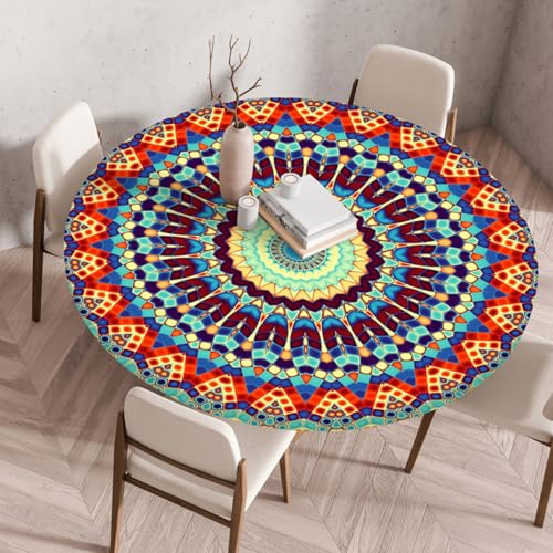 Odot Elastische Tischdecke Rund Ourdoor Tischdecke Abwaschbar Abwischbar Wasserdicht Gartentischdecken Tischtuch Schmutzabweisend für Garten Partys Kaffee, Mosaikkunst (Glas,140cm) von Odot