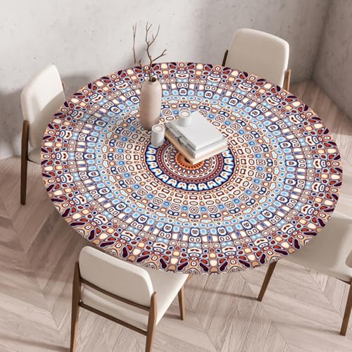 Odot Elastische Tischdecke Rund Ourdoor Tischdecke Abwaschbar Abwischbar Wasserdicht Gartentischdecken Tischtuch Schmutzabweisend für Garten Partys Kaffee, Mosaikkunst (Vintage,80cm) von Odot