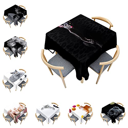 Odot Katze Tischdecke Quadratisch Wasserdicht Polyester, Pflegeleicht Fleckschutz Abwaschbar 3D-Katzendruck Rechteckig Tischdecke für Home Küche Couchtisch Dekoration (120x120cm,Schwarze Katze) von Odot