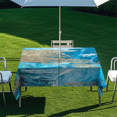 Odot Regenschirm Tischdecke Outdoor, Wasserdicht Tischtuch mit Loch Sonnenschirm Reißverschluss Tischdecke Outdoor Rechteckig für Terrasse, Garten, Patio, 3D Marmormuster (Graffiti,213x152cm) von Odot