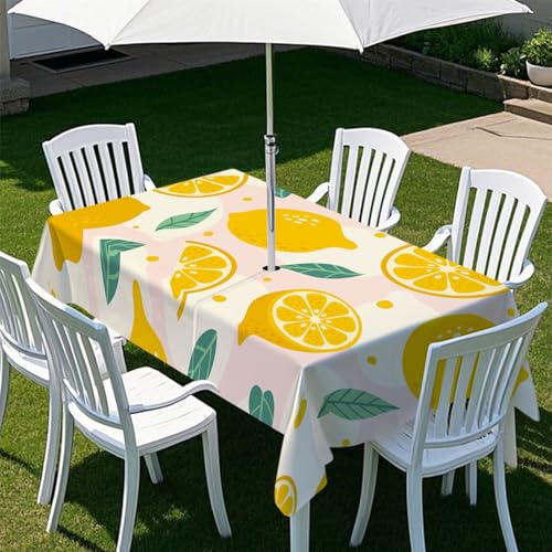 Odot Regenschirm Tischdecke Outdoor, Wasserdicht Tischtuch mit Loch Sonnenschirm Reißverschluss Tischdecke Outdoor Rechteckig für Terrasse, Garten, Patio, 3D Orange Zitrone (Rosa,213x152cm) von Odot