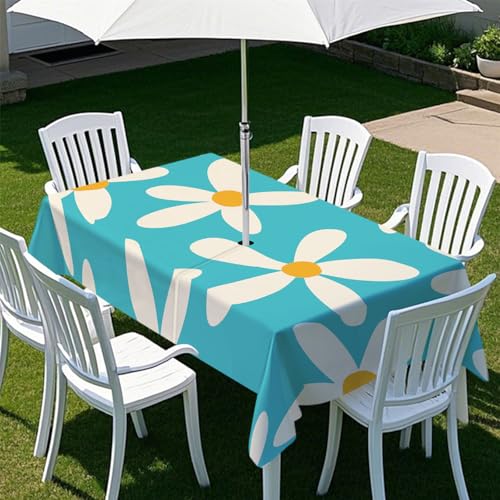 Odot Regenschirm Tischdecke Outdoor, Wasserdicht Tischtuch mit Loch Sonnenschirm Reißverschluss Tischdecke Outdoor Rechteckig für Terrasse, Garten, Patio, 3D Orange Zitrone (Weiß,305x152cm) von Odot