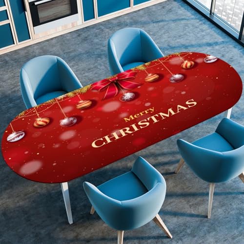 Odot Rote Weihnachten Waschbare Elastische Runde Tischdecke Oval Abwaschbar Spanntischdecke Oval Gartentischdecke Outdoor Tischdecke mit Gummizug, Heiligabend (Leuchtender,137x183cm) von Odot