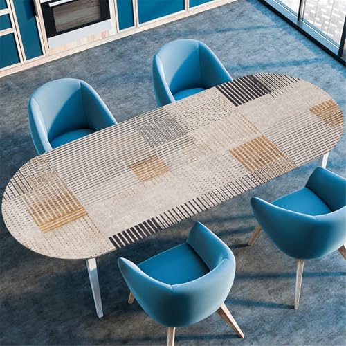 Odot Runde Elastische Ovale Tischdecke 3D Druck Abwaschbar Spanntischdecke Gartentischdecke Outdoor Oval Tischdecke mit Gummizug, Modern Druck (122x173cm, Geometrie) von Odot
