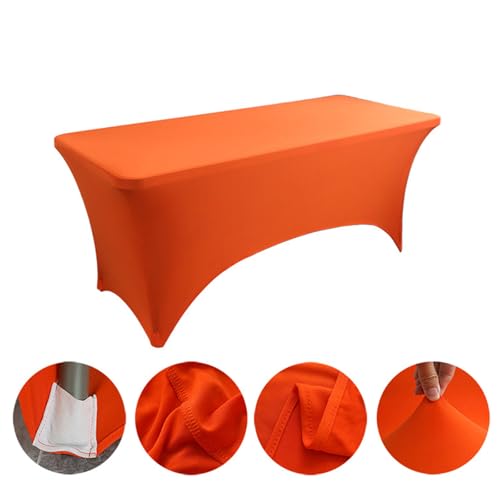 Odot Spandex-Tischdecke 4/5/6/8FT, Elastische Rechteckige Tischtuch Draussen, Einfarbig Tischdecke für Weihnachtstag, Hochzeiten, Geburtstag, Bankette und Partys (Orange,4FT) von Odot