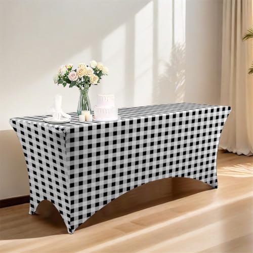Odot Stehtisch Hussen Spandex Bars Tischhusse mit Fußtaschen, Stretch Stehtischhussen, Cocktail Hussen für Stehtische, Bistrotisch, Hochzeiten Und Bankette (Schwarz und Weiß,4FT) von Odot