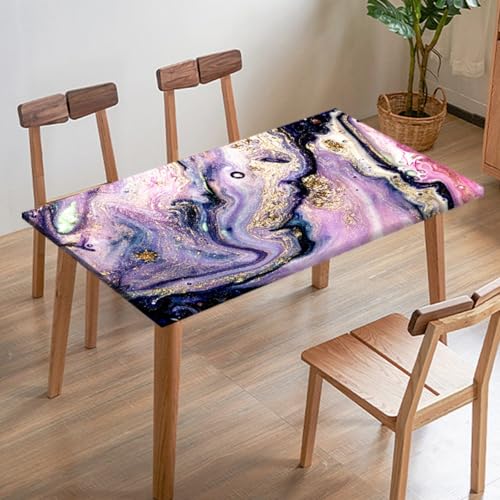 Odot Stretch Tablecloth, Rectangular Table Cover with Elastic Edged, 3D Marble Print Washable Fitted Protector for Banquet Folding Desk Event Wedding (Black Pink 2,95x95cm) von Odot