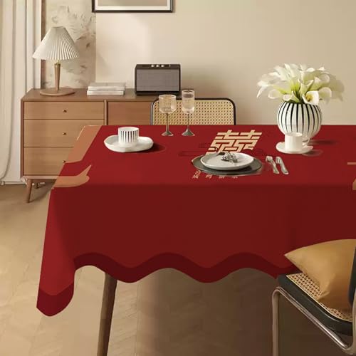 Odot Tischdecke Quadratisch Wasserdicht Baumwolle und Leinen, Pflegeleicht Fleckschutz Abwaschbar Roter Hochzeitsdruck Rechteckig Tischdecke für Home Küche Dekoration (Rot 5,110x180cm) von Odot