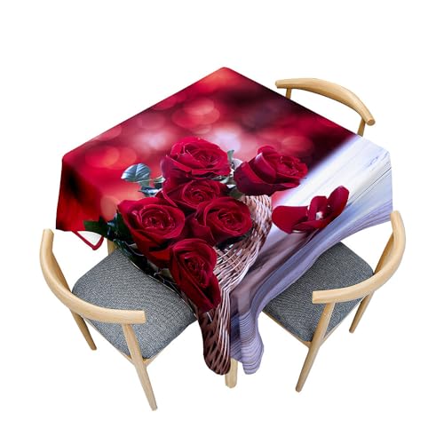 Odot Tischdecke Quadratisch Wasserdicht Polyester, Pflegeleicht Fleckschutz Abwaschbar 3D-Druck mit leuchtenden Rosen Rechteckig Tischdecke für Home Küche Couchtisch Dekoration (60x60cm,103) von Odot