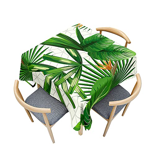 Odot Tischdecke Quadratisch Wasserdicht Polyester, Pflegeleicht Fleckschutz Abwaschbar 3D Grüner Blattdruck Rechteckig Tischdecke für Home Küche Dekoration (90x90cm,orangefarbene Strelitzie) von Odot