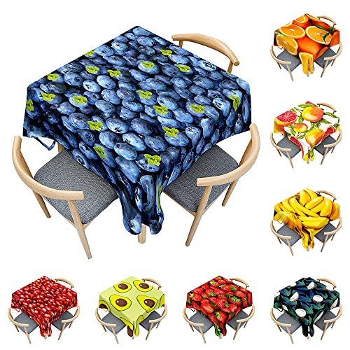 Odot Tischdecke Quadratisch Wasserdicht Polyester, Pflegeleicht Fleckschutz Abwaschbar 3D-Obstdruck Rechteckig Tischdecke für Home Küche Dekoration (100x100cm,Blaubeere) von Odot