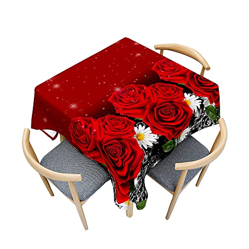 Odot Tischdecke Quadratisch Wasserdicht Polyester, Pflegeleicht Fleckschutz Abwaschbar 3D-Rosenblumendruck Rechteckig Tischdecke für Home Küche Dekoration (100x100cm,rote Rose) von Odot