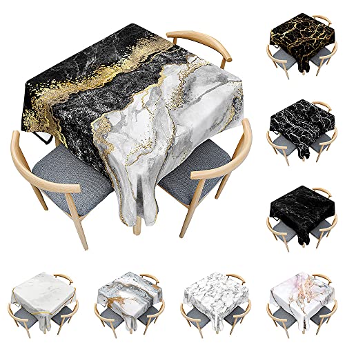 Odot Tischdecke Quadratisch Wasserdicht Polyester, Pflegeleicht Fleckschutz Abwaschbar 3D-Schwarz-Weiß-Marmor Rechteckig Tischdecke für Home Küche Couchtisch Dekoration (100x140cm,Goldstaub) von Odot