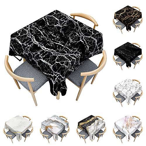 Odot Tischdecke Quadratisch Wasserdicht Polyester, Pflegeleicht Fleckschutz Abwaschbar 3D-Schwarz-Weiß-Marmor Rechteckig Tischdecke für Home Küche Couchtisch Dekoration (100x140cm,schwarzes Silber) von Odot
