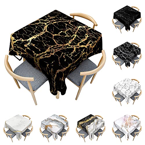 Odot Tischdecke Quadratisch Wasserdicht Polyester, Pflegeleicht Fleckschutz Abwaschbar 3D-Schwarz-Weiß-Marmor Rechteckig Tischdecke für Home Küche Couchtisch Dekoration (schwarzes Gold,140x140cm) von Odot