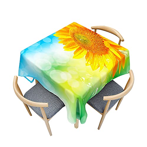 Odot Tischdecke Quadratisch Wasserdicht Polyester, Pflegeleicht Fleckschutz Abwaschbar 3D-Sonnenblumendruck Rechteckig Tischdecke für Home Küche Dekoration (90x90cm,Fantasie-Sonnenblume) von Odot