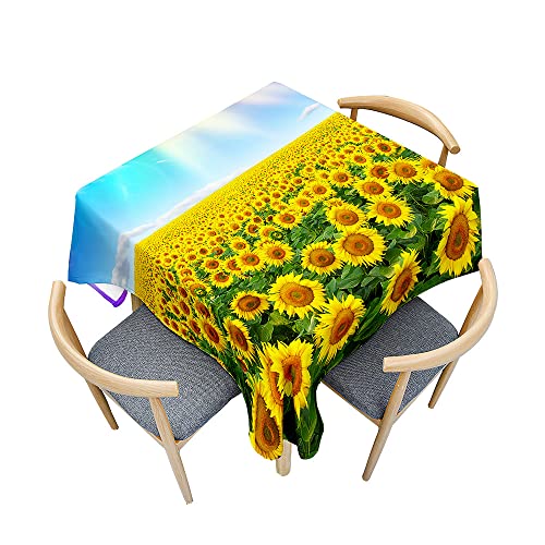 Odot Tischdecke Quadratisch Wasserdicht Polyester, Pflegeleicht Fleckschutz Abwaschbar 3D-Sonnenblumendruck Rechteckig Tischdecke für Home Küche Dekoration (90x90cm,Sonnenblumenfeld) von Odot