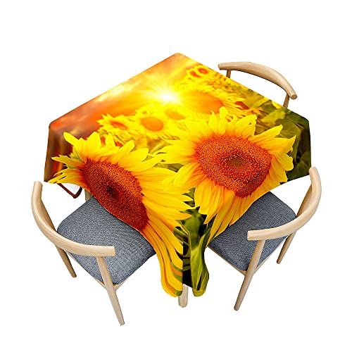 Odot Tischdecke Quadratisch Wasserdicht Polyester, Pflegeleicht Fleckschutz Abwaschbar 3D-Sonnenblumendruck Rechteckig Tischdecke für Home Küche Dekoration (90x90cm,gelbe Sonnenblume) von Odot