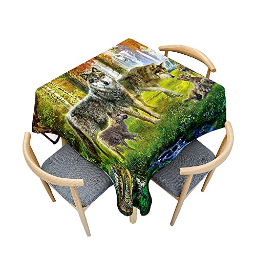 Odot Tischdecke Quadratisch Wasserdicht Polyester, Pflegeleicht Fleckschutz Abwaschbar 3D-Wolf-Druck Rechteckig Tischdecke für Home Küche Dekoration (60x60cm,Wolfsrudel) von Odot