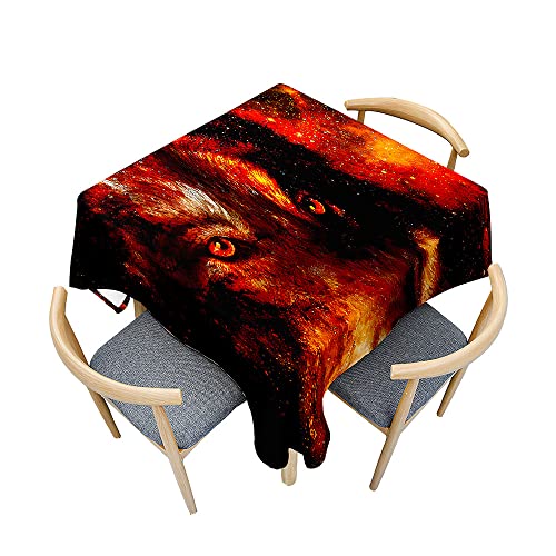 Odot Tischdecke Quadratisch Wasserdicht Polyester, Pflegeleicht Fleckschutz Abwaschbar 3D-Wolf-Druck Rechteckig Tischdecke für Home Küche Dekoration (60x60cm,flammender Wolf) von Odot