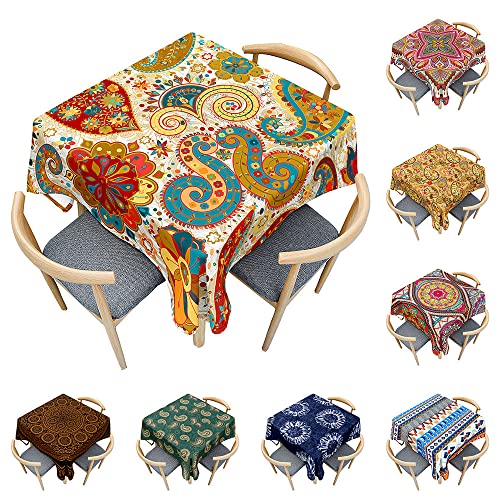 Odot Tischdecke Quadratisch Wasserdicht Polyester, Pflegeleicht Fleckschutz Abwaschbar Böhmisches Mandala Rechteckig Tischdecke für Home Küche Couchtisch Dekoration (Blumenpaisley,200x200cm) von Odot